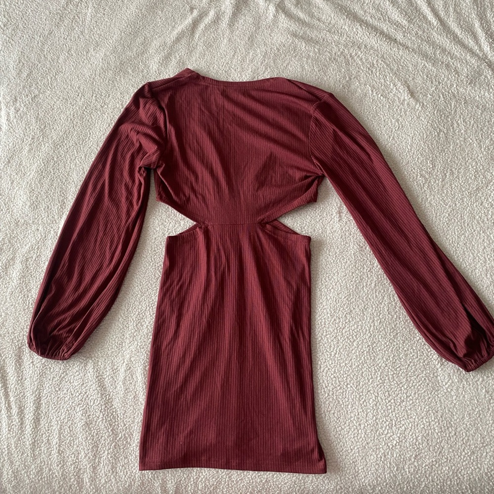 Pink Lily Rust Cutout Mini Dress | Long Sleeve Ribbed | Size Medium - Picture 4 of 4